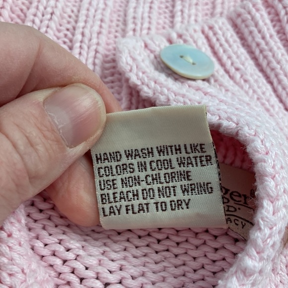 Vintage 90s 80s Longaberger Homestead Pink Knit Cardigan Buttonup Sweater Small - Picture 6 of 12
